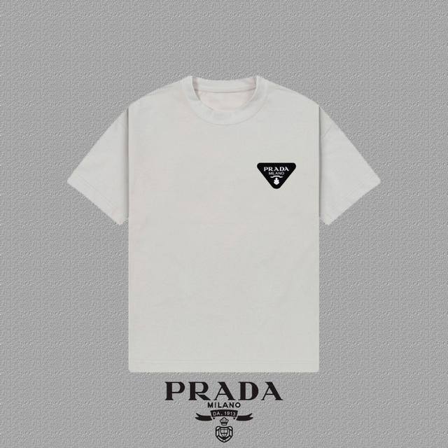 Prada] 2025Fw short-sleeved T-shirt badge high-end 26S double yarn 300g fabric h