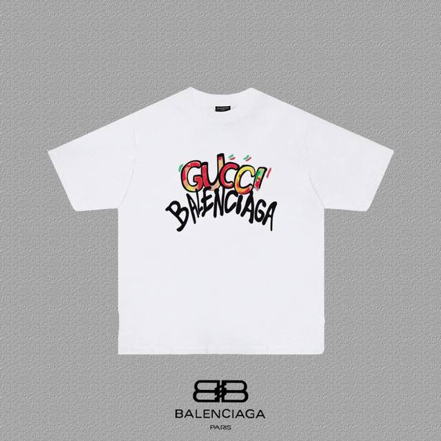 Balenciaga Paris co-branded Gucci letter print short-sleeved T-shirt Custom-wove