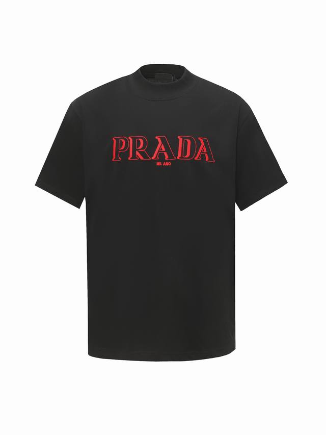 Prada 25Ss 3D ghost letter embroidery short sleeve T-shirt Classic 3D ghost lett