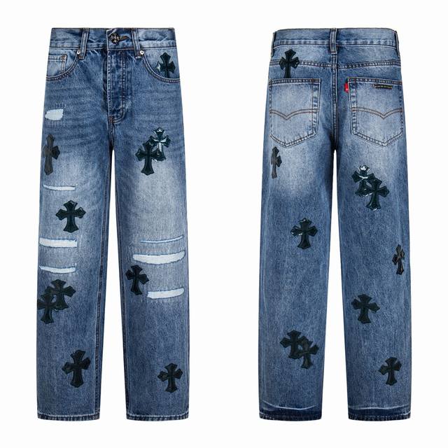 High version evergreen model Chrome Hearts 25Fw Ch blue pants starry sky hole pa