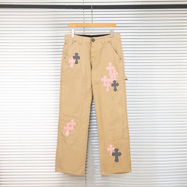 Chrome Hearts Sakura Pink Leather and Lumberjack Stitching Washed Jeans True res