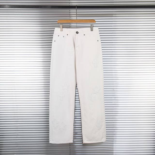 Ch Chrome Hearts Star White Cross White Leather Heavy Jeans Chrome Hearts is a b