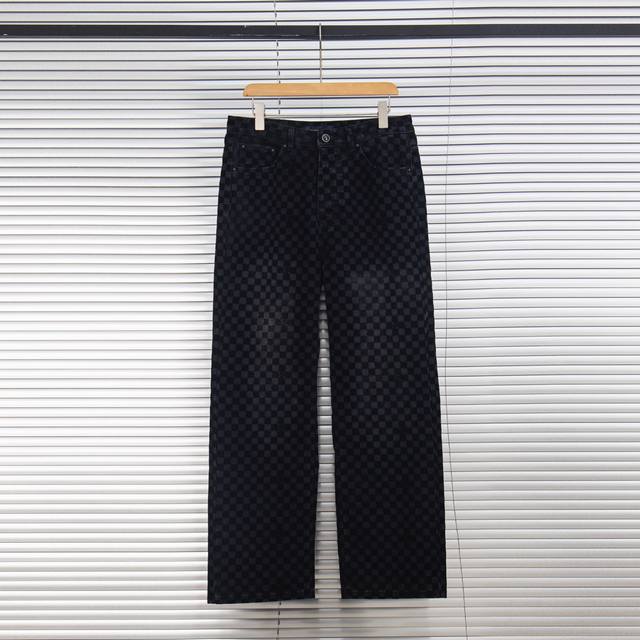 Lv Louis Vuitton 2025 new checkerboard plaid flocked jeans The original version