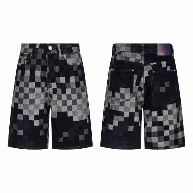 Louis Vuitton 25Fw Mosaic Checkerboard Jacquard Denim Shorts Original 2025 runwa