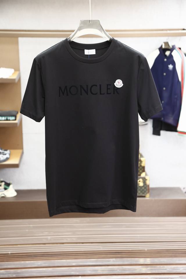 Monc&Ler spring and summer men's short-sleeved T-shirt with flocked logo on the