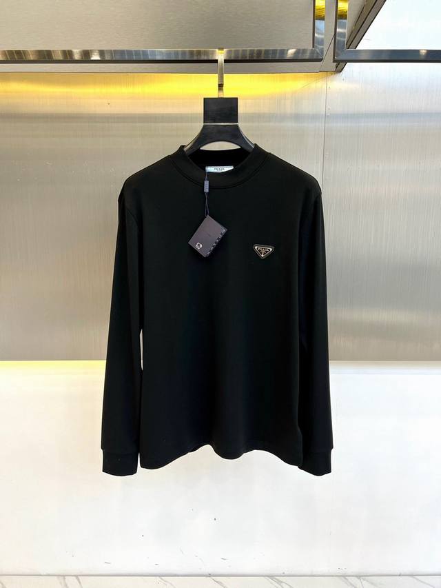 Prad, men's medium-high collar long-sleeved T-shirt with a metal triangle logo o