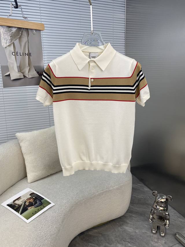 Burberry Ss new spring and summer knitted elastic lapel T-shirt, men's fashionab
