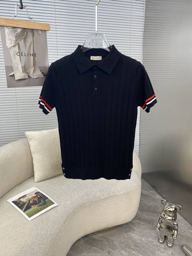 Moncler SS new spring and summer knitted elastic lapel T-shirt, men's fashionabl