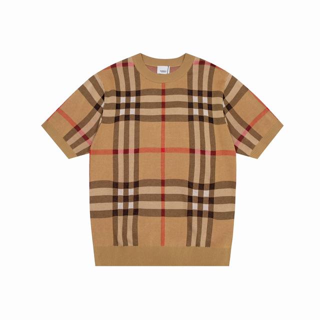 Burberry. Classic color-blocked plaid sweater T-shirt All color-matched cotton y