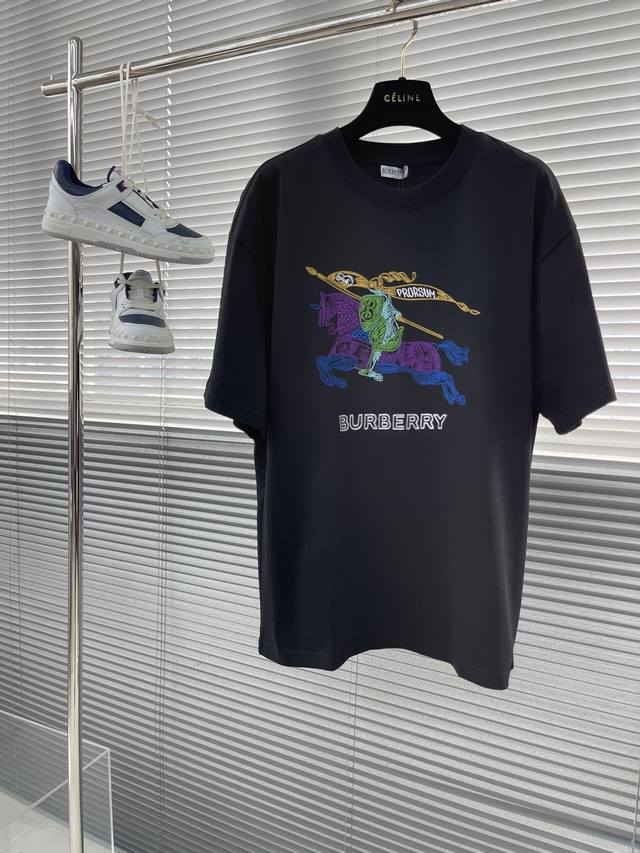 Bbr Colorful sketch embroidered warhorse T-shirt Loose version made of 280g pure