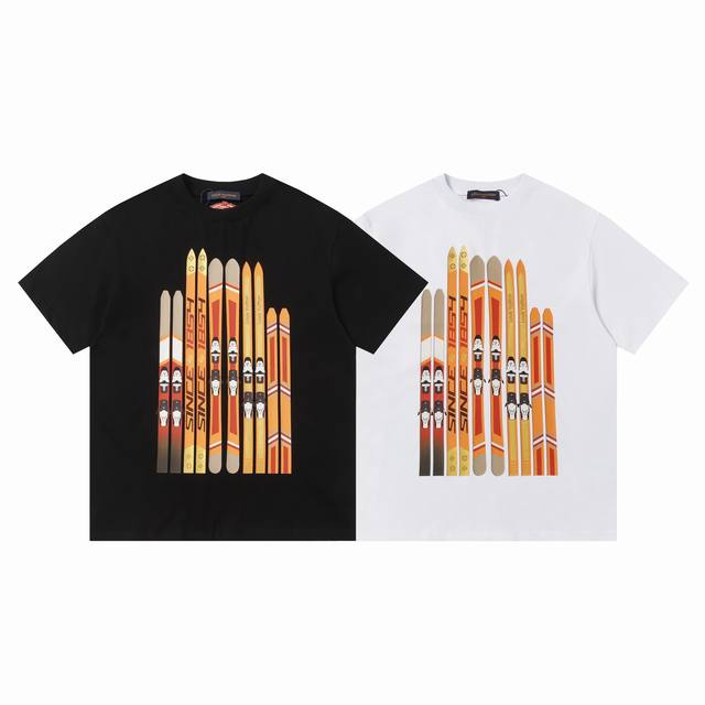 Louis Vuitton new short-sleeved T-shirt, snow-scratching series, gold foil direc