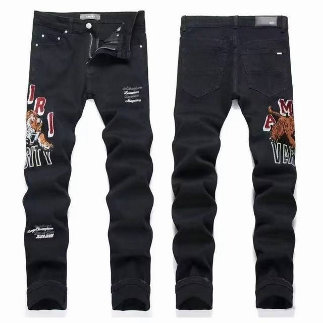 M20 Amiri classic embroidered leather ripped letters skinny jeans Slim fit skinn