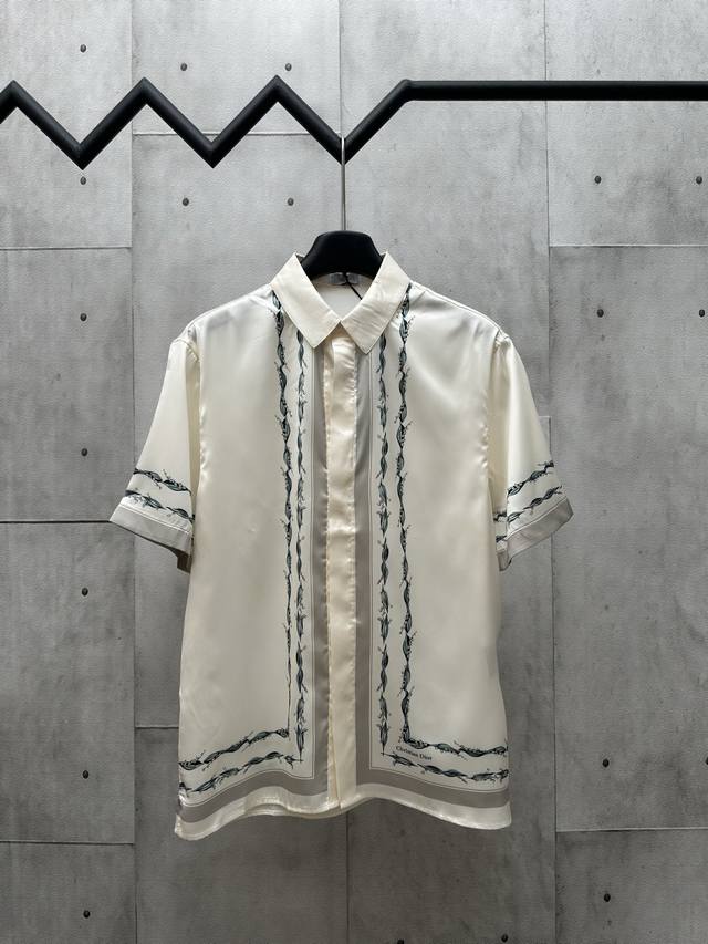 Dior 2025Ss new silk twill lily of the valley print short-sleeved shirt Size: 39