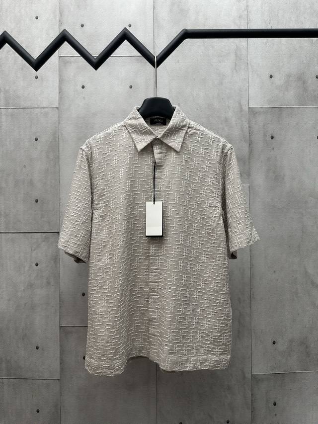 Fendi 2025Ss new full-width Ff shirt Customized ink jacquard linen silk texture
