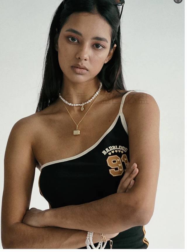 Badblood American retro niche letter print oblique shoulder strap camisole sport