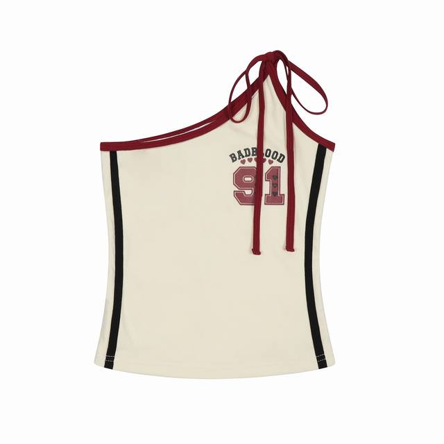 Badblood American retro niche letter print oblique shoulder strap camisole sport