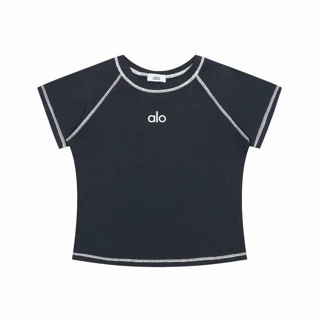 Alo new minimalist Ins style bright line reverse sewing silicone label short sle