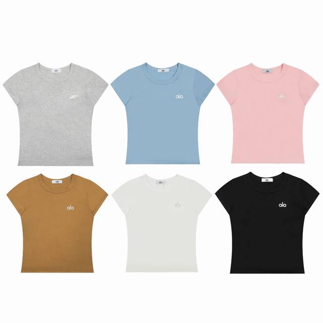 High quality! Alo new minimalist Ins style small logo short sleeve summer slim f