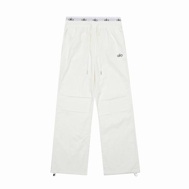 Alo2025 American retro letter jacquard double waist casual trousers loose slim a