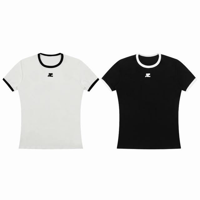 Courreges Korean brand embroidered logo color matching short slim short-sleeved