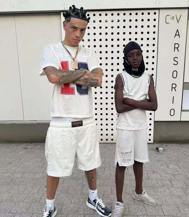 Cor-568# Mesh embroidery print American short-sleeved suit white black S-Xl