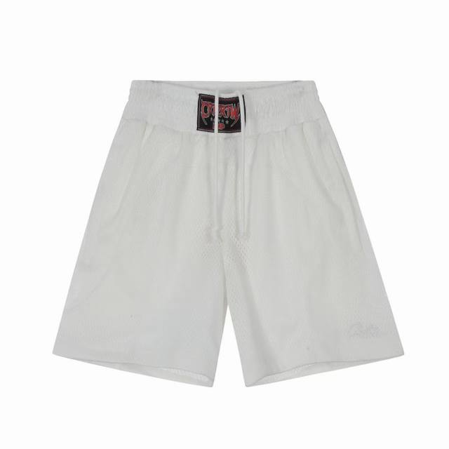 Cor-571# Mesh double-layer embroidery print American shorts set black, white S-X