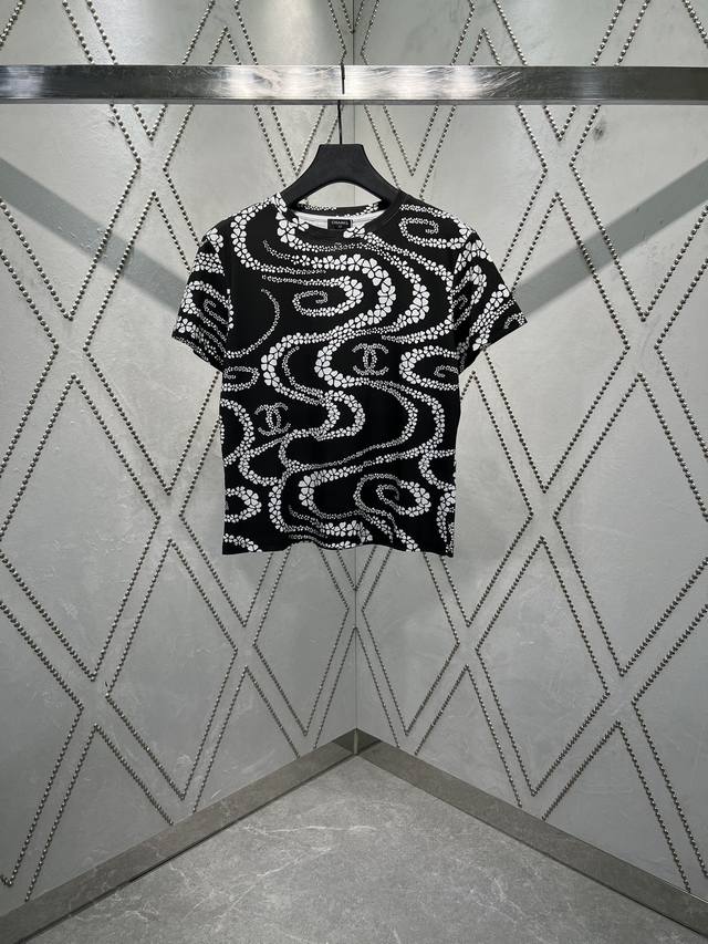 Chanel 25Ss spring and summer new round neck printed short-sleeved T-shirt, cust