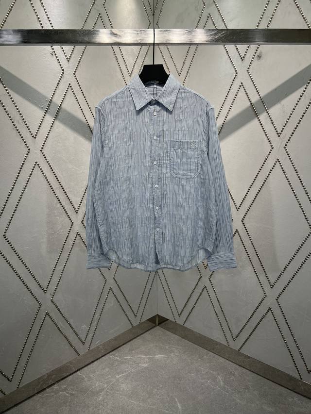 Loewe 25Ss new lightweight shirt in a textured striped cotton blend. Anagram emb