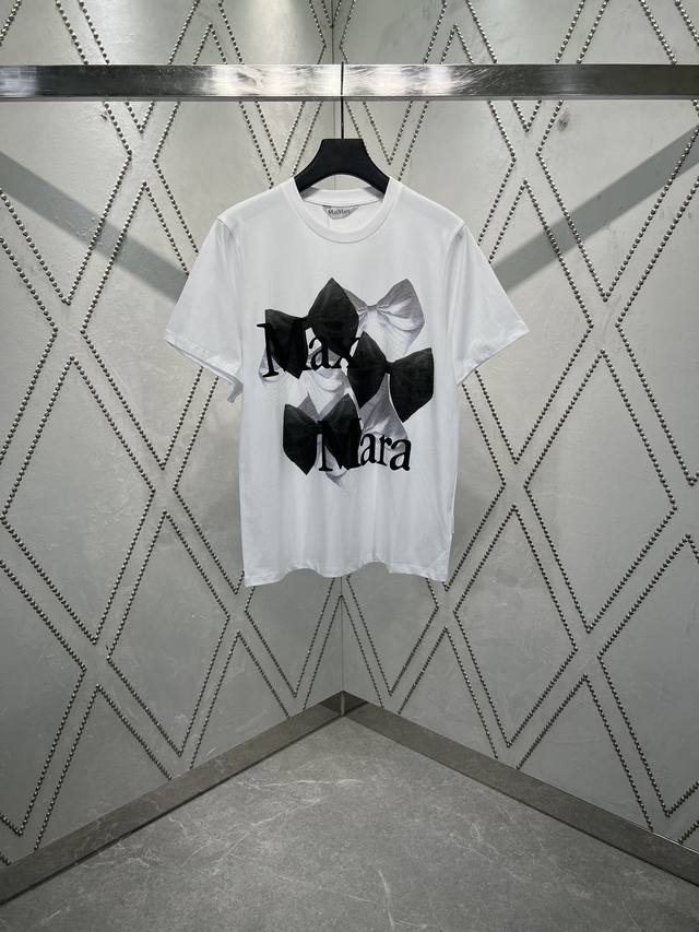 Maxmara 25Ss new bow print round neck short sleeve regular T-shirt high version