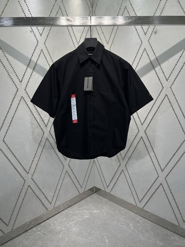 Paris 25Ss new cotton button-down collar solid color short-sleeved shirt loose v