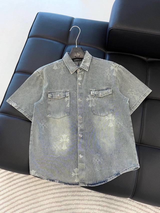 Shorts and Tops Chrome Hearts Series Jacquard Denim Short Sleeve Set High-end Ve