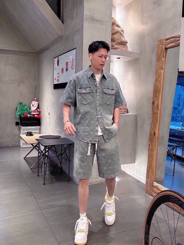 shorts tops Lvjia Sottfrunk series jacquard denim short-sleeved suit Lv New summ