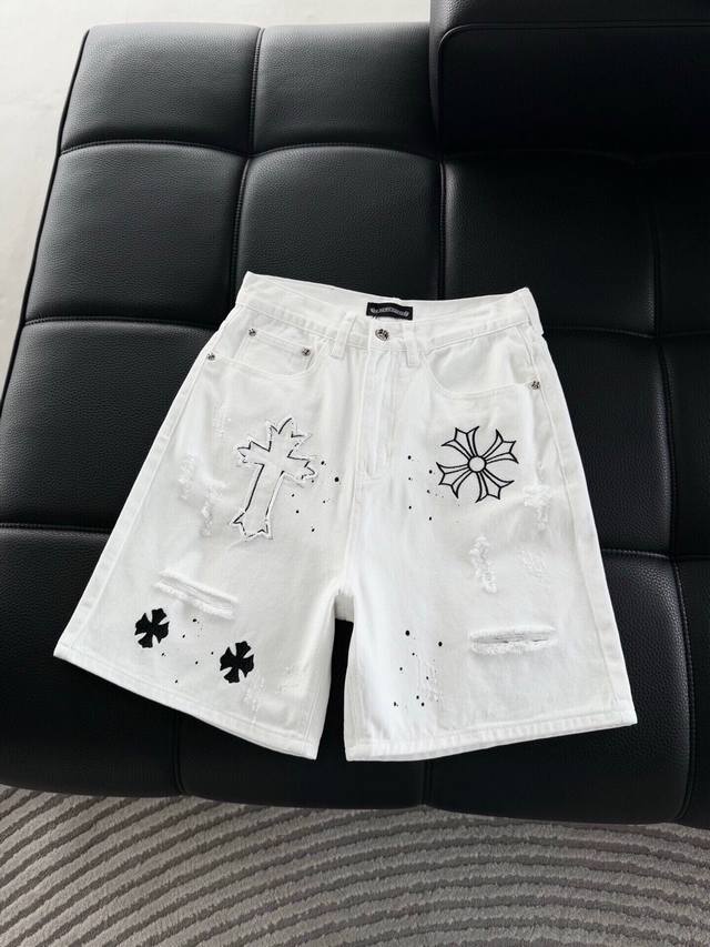 pants Cro denim distressed washed shorts, front and back three-dimensional embro