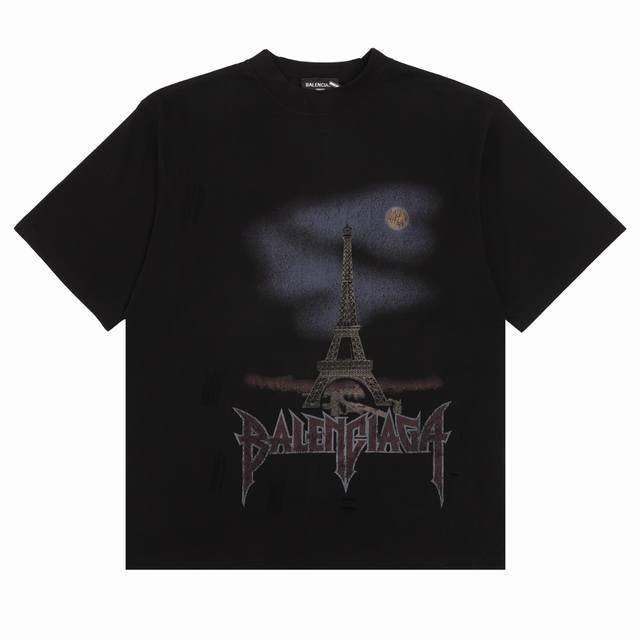 Balenciaga Eiffel Tower Night View Printed Short Sleeve Size: SL