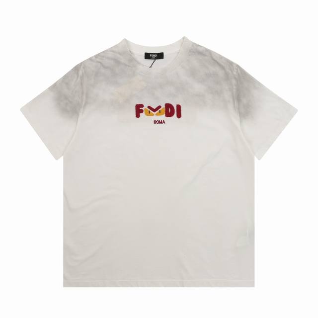 Fendi Fendi gradient washed eyes embroidery round neck short sleeves Size: SL