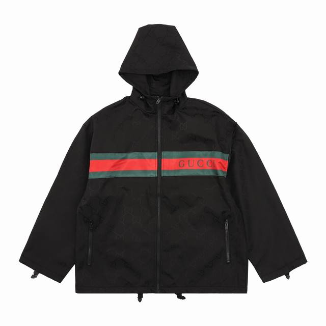 Gucci red and green ribbon windbreaker hooded jacket Size: Xs-L