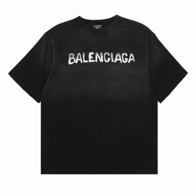 Balenciaga Paris family Bb print on the back washed round neck short sleeves Siz