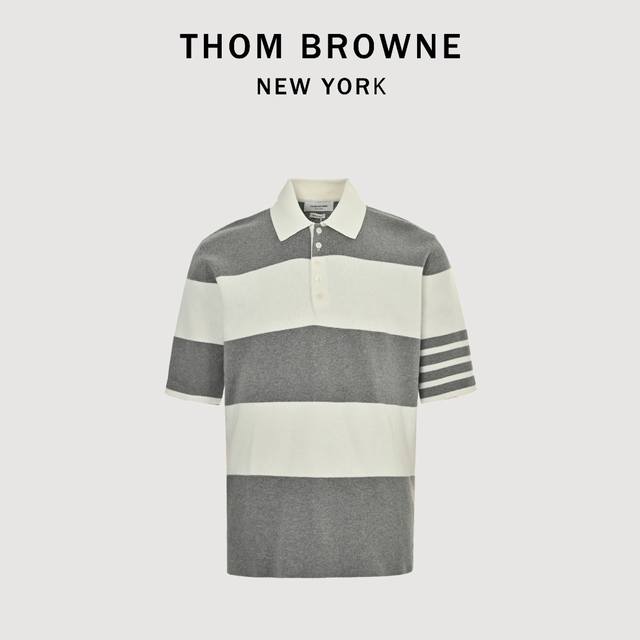 Thom Browne Tb 25Ss striped knitted Polo short-sleeved T-shirt This product is m