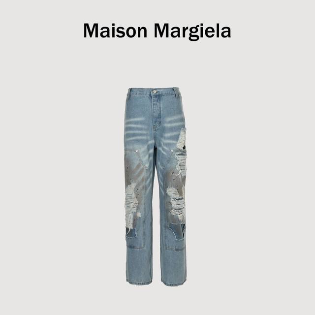 Maison Margiela Mm6 distressed graffiti jeans Imported denim non-stretch fabric,