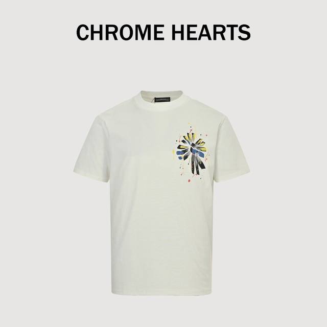 Chrome Hearts 25Ss hand-painted graffiti cross print short sleeves Light luxury