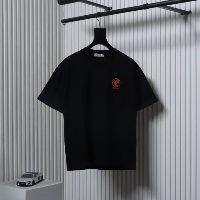 Hermes Hermes carriage embroidered short-sleeved T-shirt fabric is made of custo