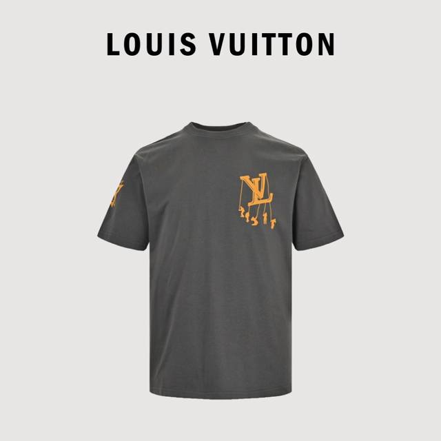 Louis Vuitton 23Ss Orange Logo Flocking Print Short Sleeves The entire side yell