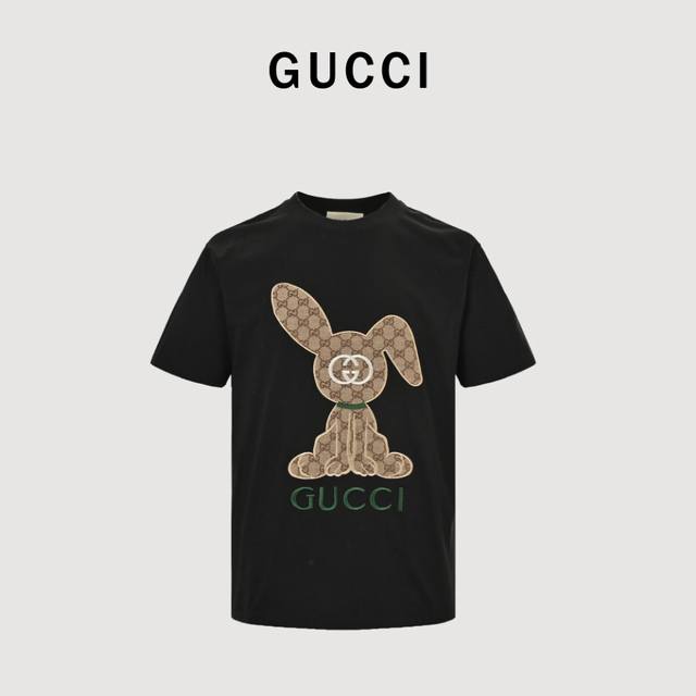 Gucci 23Ss old flower rabbit patch embroidered short sleeves Using imported Taji