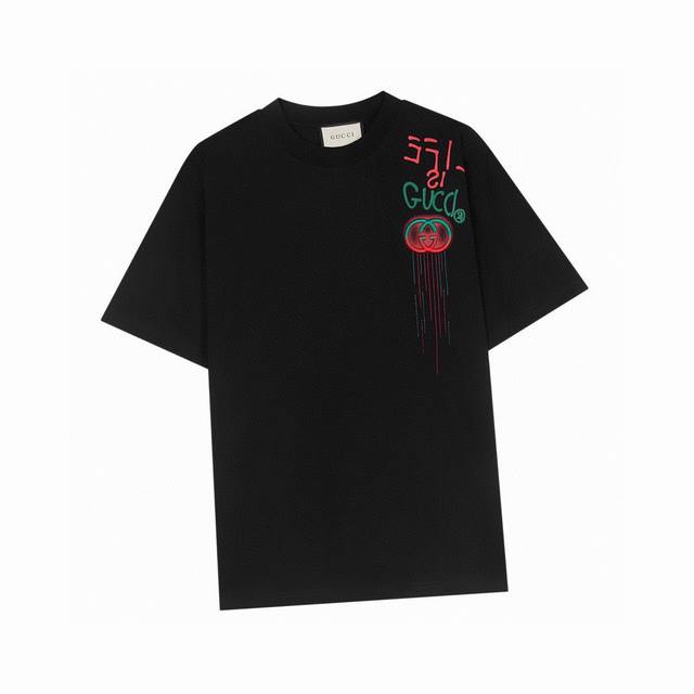 Gucci Summer new simple letter tassel embroidery round neck short-sleeved T-shir
