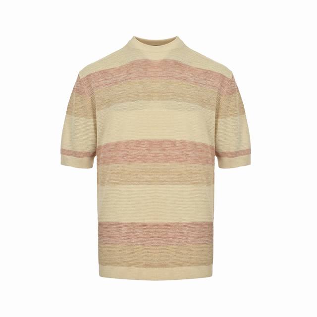 Loro Piana Lp30Ss Striped knit short sleeves Made of linen fabric Striped design