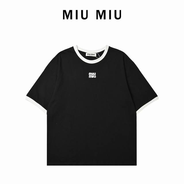 Miumiu 24Ss Embroidered Logo Colorblock Short Sleeve The original version was pu