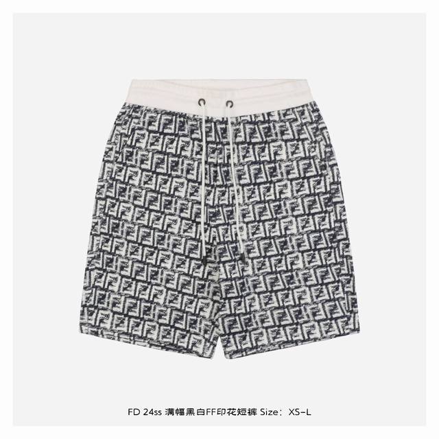 Fendi 24Ss full black and white Ff print shorts The fabric is made of 380g combe