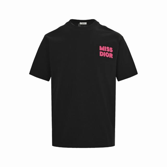 Dior 25Ss Toothbrush Flocked Letter Short Sleeves 26-spindle double yarn combed