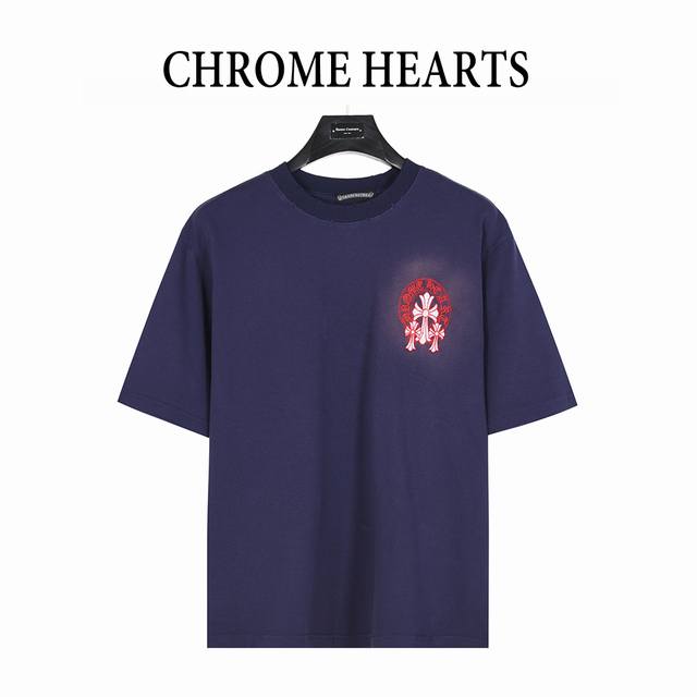 Chromehearts 25Ss red label cross patch embroidery washed hole short-sleeved T-s