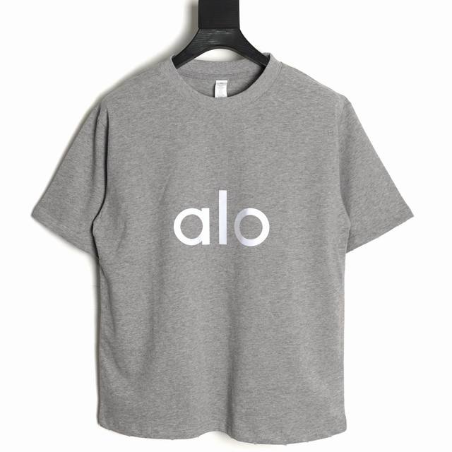 Alo 25Ss front and back reflective letter short-sleeved T-shirt The fabric is ma